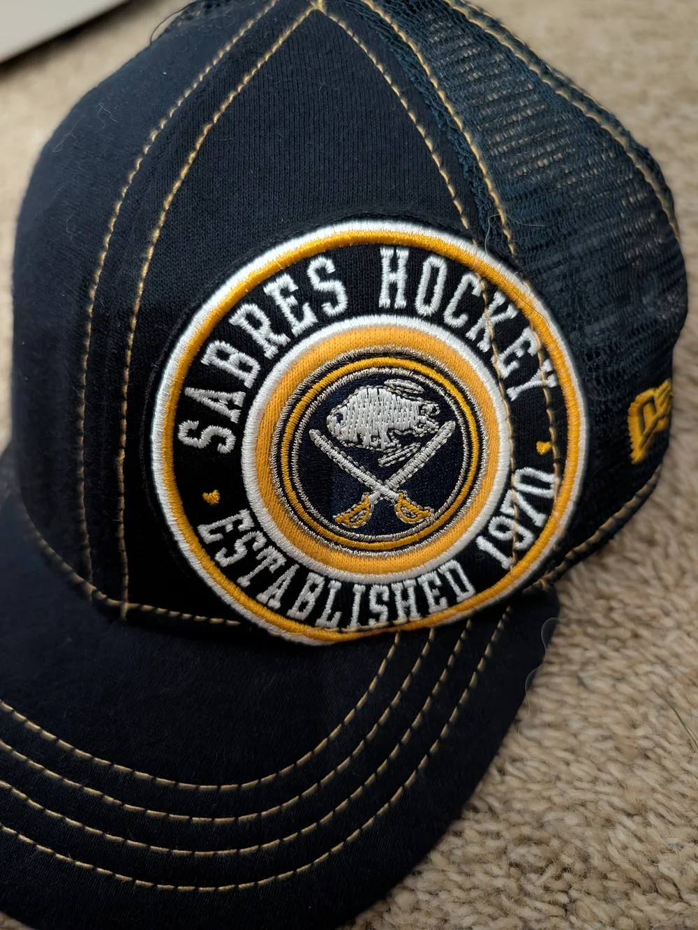 New Era Women's Buffalo Sabres Snapback Trucker Hat Black Gold NHL Cap